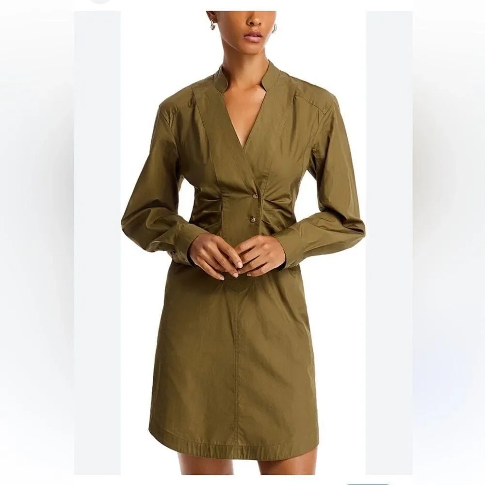 $395 DEREK LAM 10 CROSBY Beverly Long Sleeve Shirtdress - Fatigue